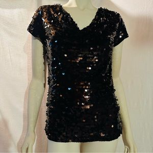 INC sequin top in Black. Draped front.  Size M. Great for those Holiday Parties.
